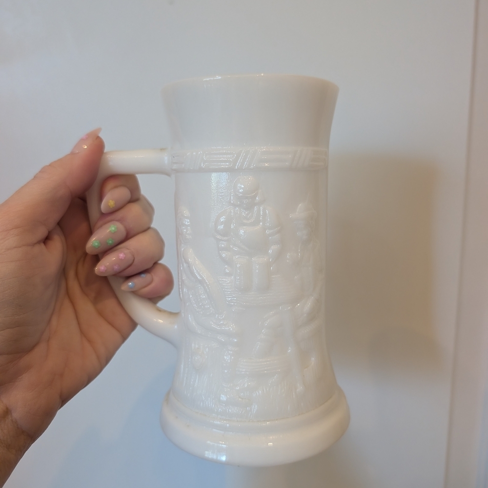 White Milk Glass Beer Stein